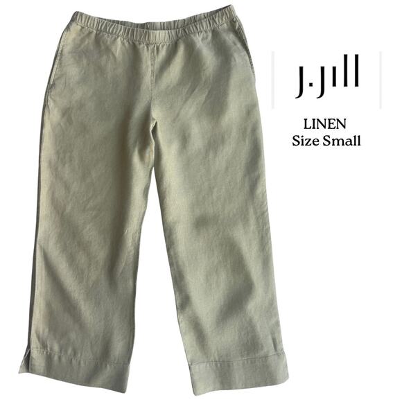 J. Jill Love Linen Green Pull On Crop Pants with Pockets Small 6-8 - Picture 1 of 6